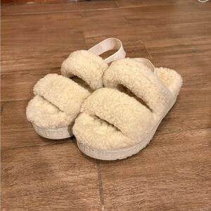 UGG Cream Fuzzy Slide Sandals